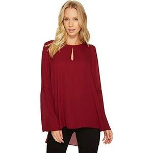 CeCe Women's Bell Sleeve Lightweight Crepe Keyhole Tunic Top Antique Rouge Red